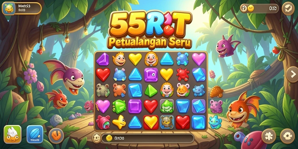 Screenshot utama 55RT menampilkan gameplay seru Match-3.