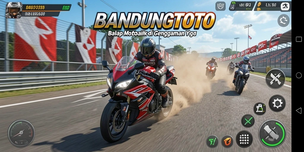 Tangkapan layar gameplay <strong>BANDUNGTOTO</strong> yang menunjukkan aksi balap motor mendebarkan.
