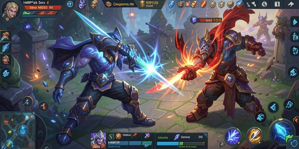 Tampilan aksi seru dalam game HARAPJP di arena MOBA.
