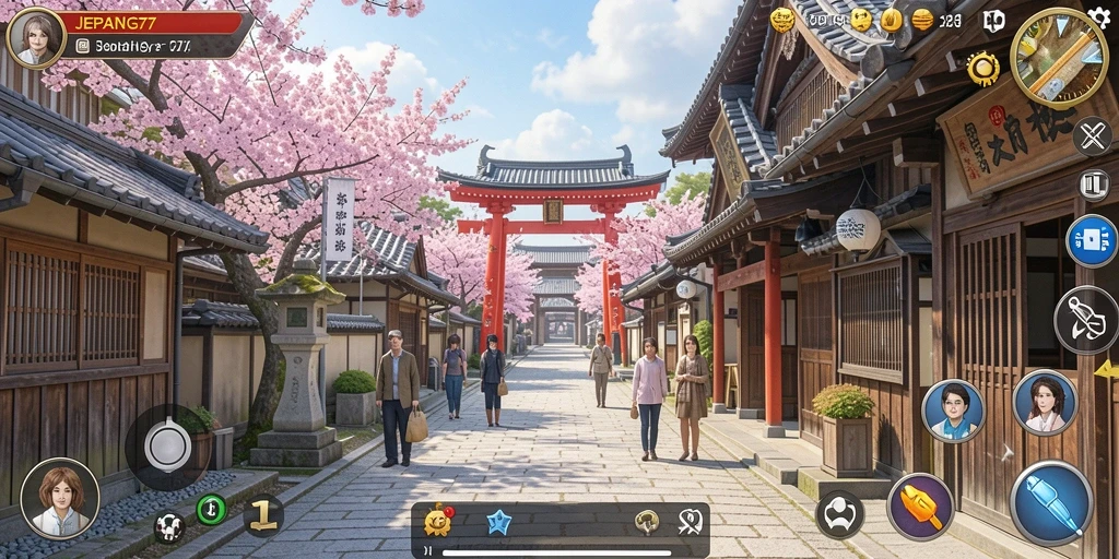 Screenshot gameplay <strong>JEPANG77</strong> menunjukkan momen interaksi sosial yang dinamis.